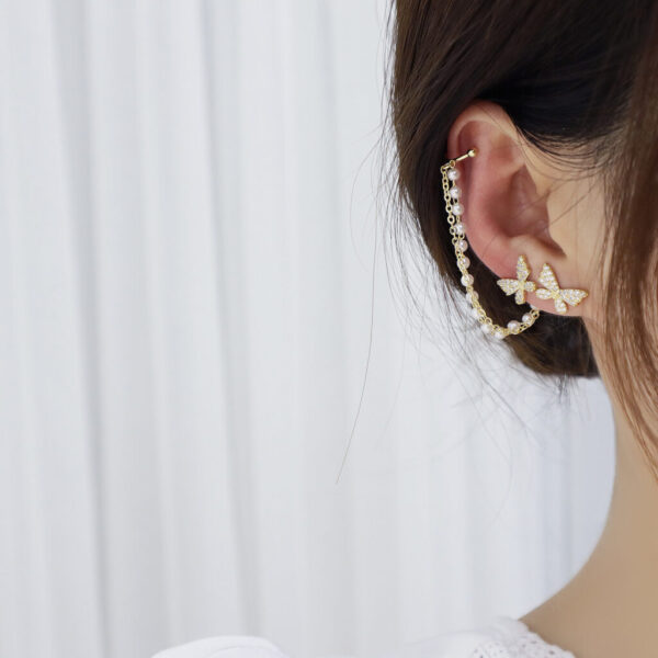 Zircon Temperament Pearl Chain Back Hanging Type Two Ear Bone Clip Earrings - Image 10