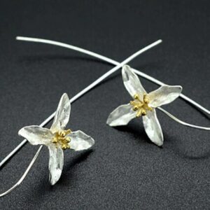 Silver Plated Long Flower Earrings