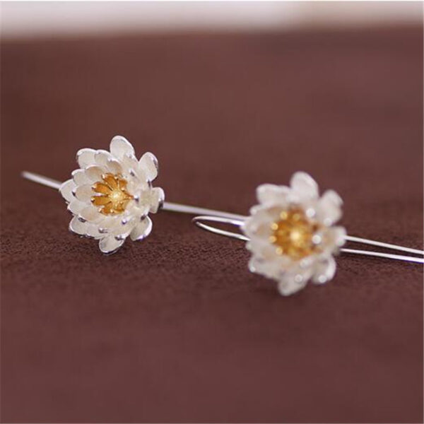 Silver Plated Long Flower Earrings - Image 4