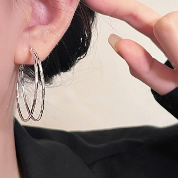 Silver Needle Double-layer Earrings For Women Exaggerated - Image 2