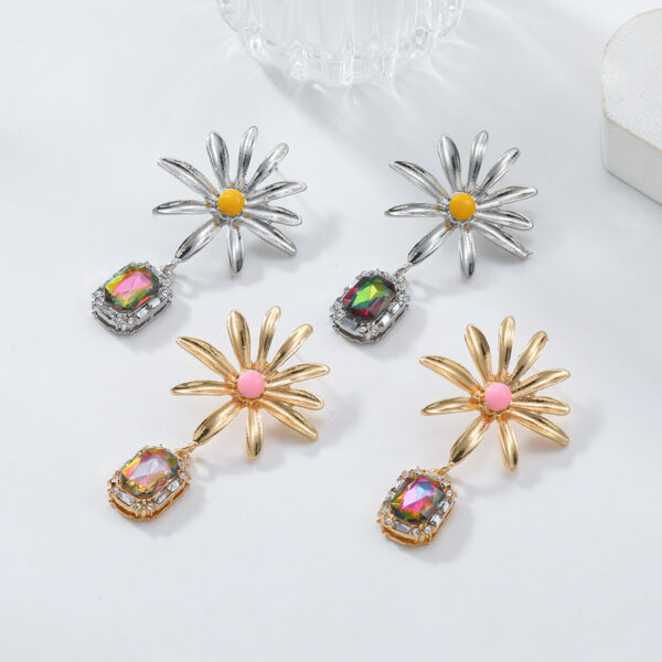 Flower Rhinestone Eardrops Earrings Exaggerated Ladies - Image 6