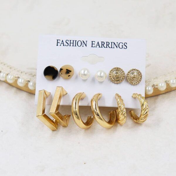 Women's Fashion Exaggerated Geometry Metal C- Shaped Earings Set - Image 5
