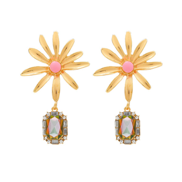 Flower Rhinestone Eardrops Earrings Exaggerated Ladies - Image 3