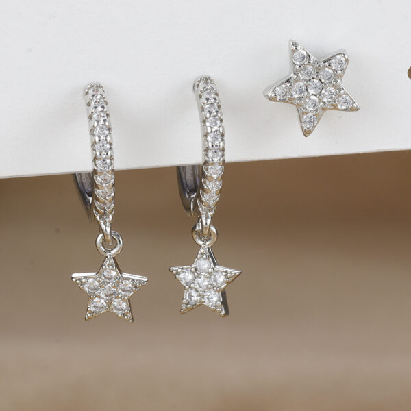 18K Real Gold Electroplated Zircon Moon Studs Three-piece Set - Image 4