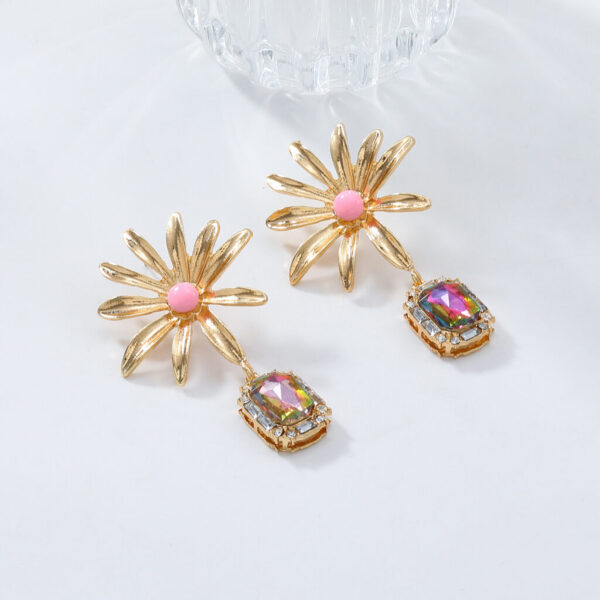 Flower Rhinestone Eardrops Earrings Exaggerated Ladies - Image 2