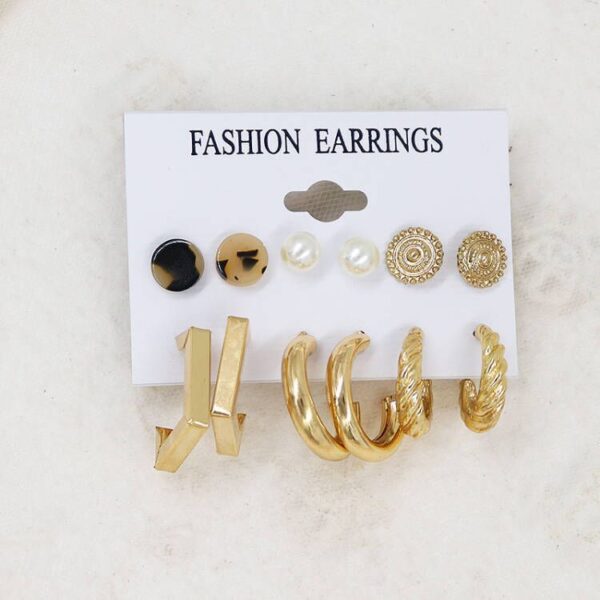 Women's Fashion Exaggerated Geometry Metal C- Shaped Earings Set - Image 2