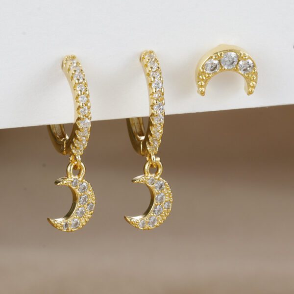 18K Real Gold Electroplated Zircon Moon Studs Three-piece Set - Image 7