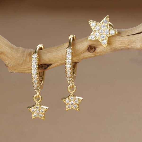 18K Real Gold Electroplated Zircon Moon Studs Three-piece Set - Image 3