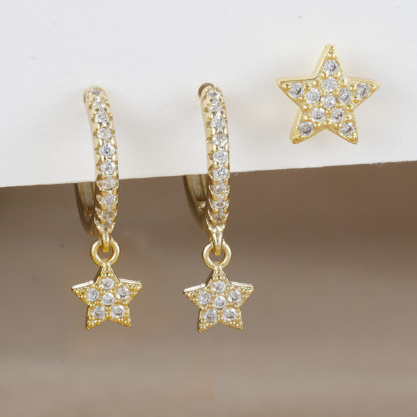 18K Real Gold Electroplated Zircon Moon Studs Three-piece Set - Image 6
