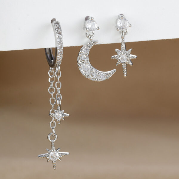 18K Real Gold Electroplated Zircon Moon Studs Three-piece Set - Image 5